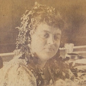 Isobel Strong (nee Osbourne) at a Hawaiian feast in 1889.